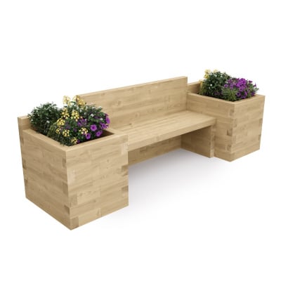 Banc de jardin - Extra long avec jardinières bois / 270 x 75 x 85 cm