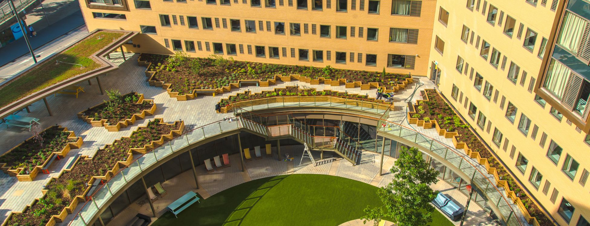 Rooftop planters at student accommodation